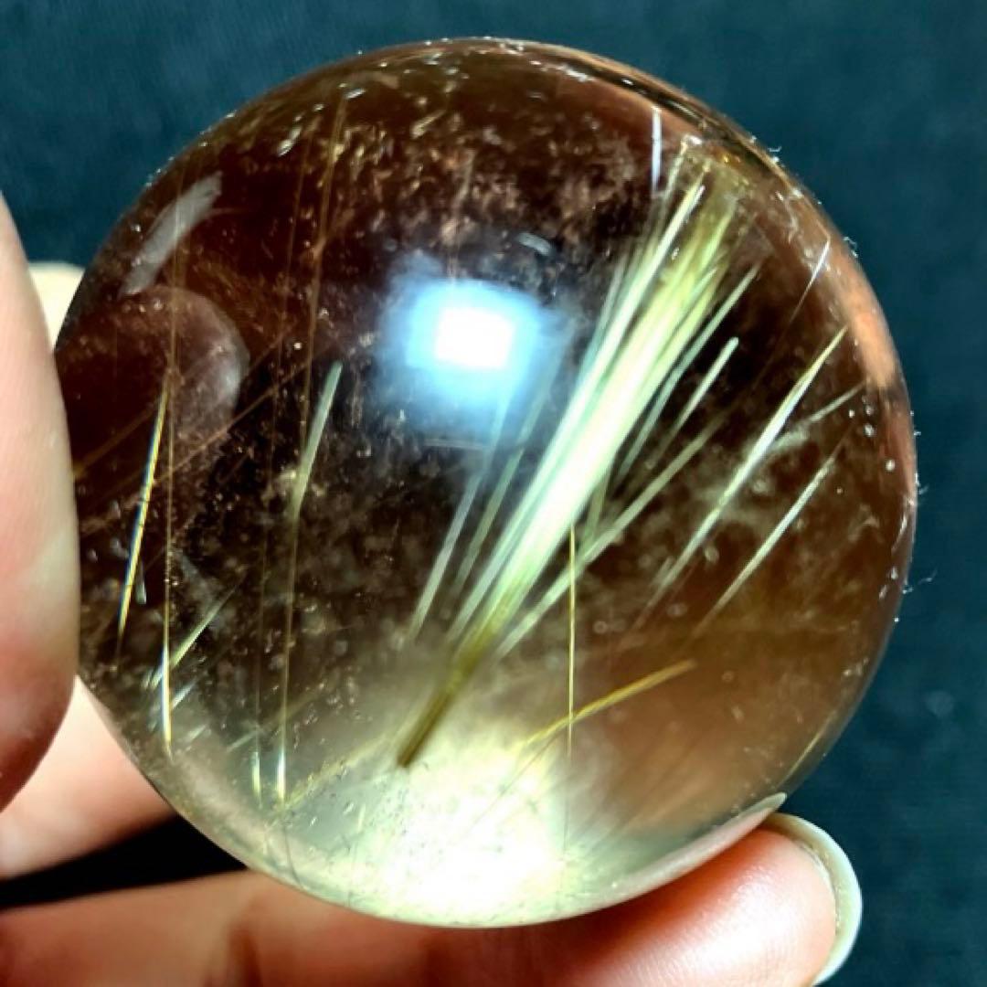 40mm ゴールドルチルクォーツ　丸玉　スフィア　金針水晶