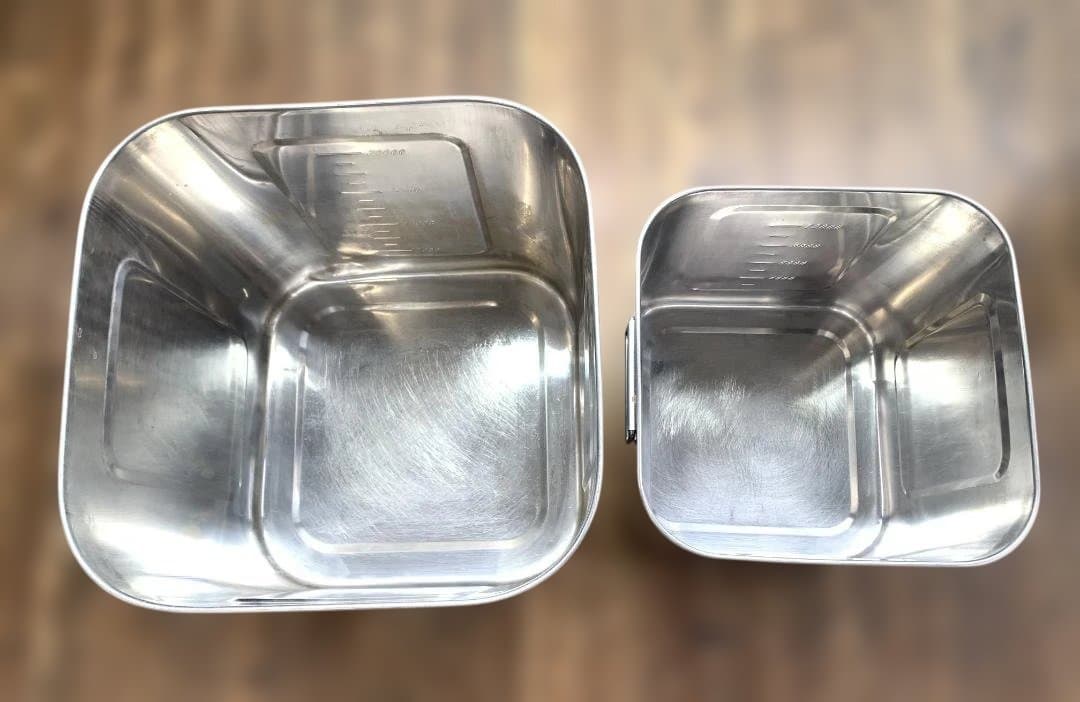 ユキワ 18-8ステンレス 角深型キッチンポット 5個セット 手・目盛・蓋付 ②