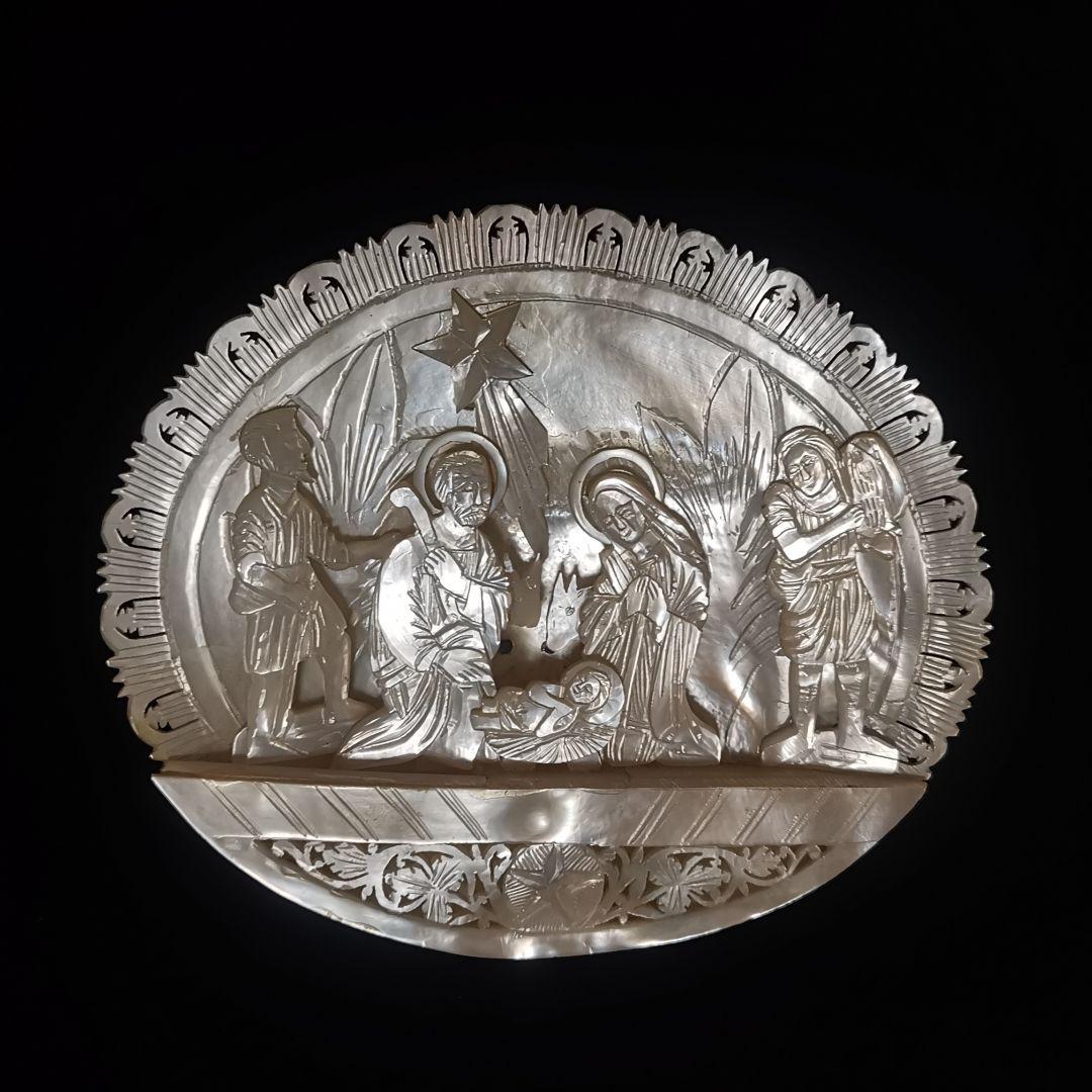 ヴィンテージベツレヘムパール　キリストの降誕スタンド付きレリーフ　クリスマス飾り