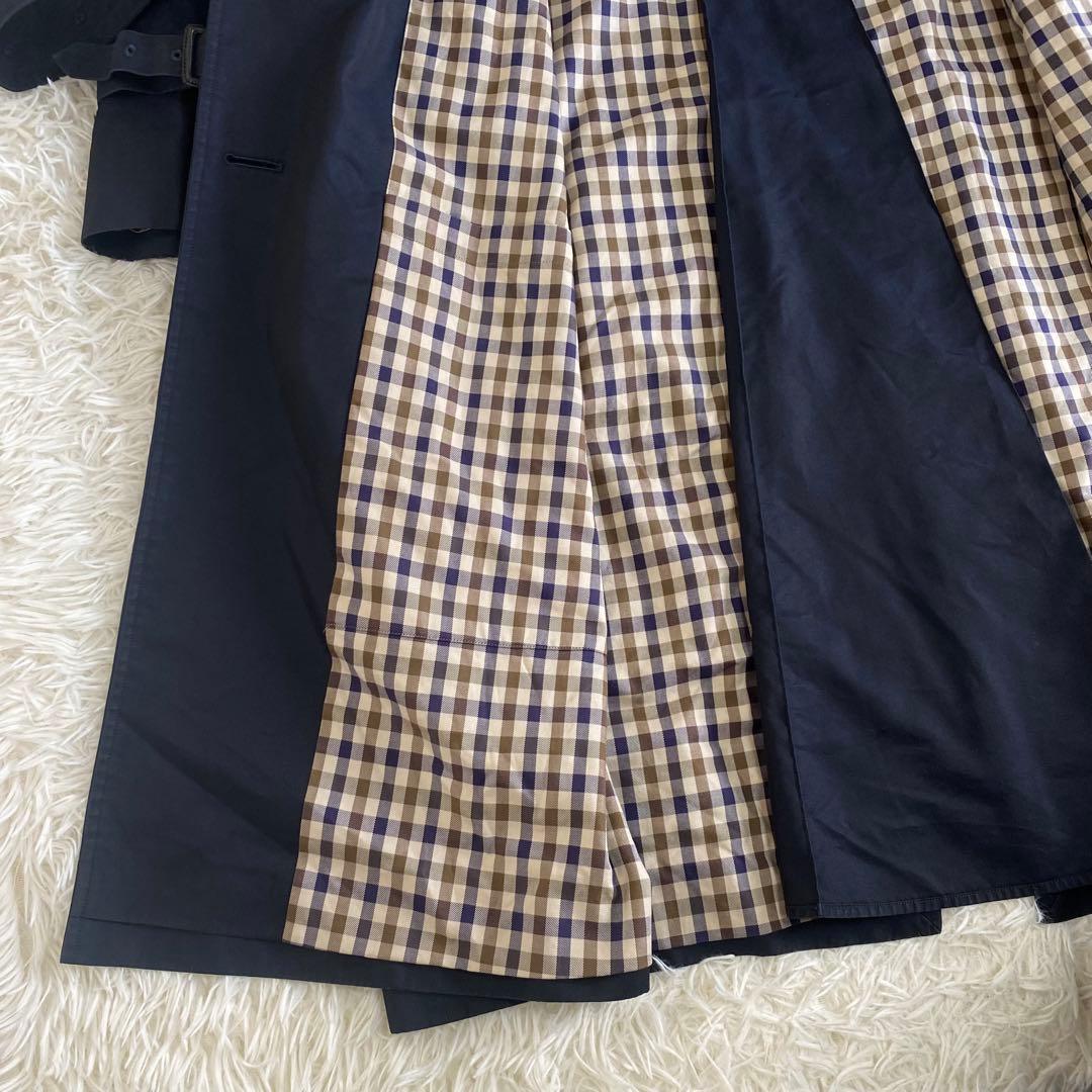 アクアスキュータム　ロング丈トレンチコート　ベルト付き　ネイビー　XL相当