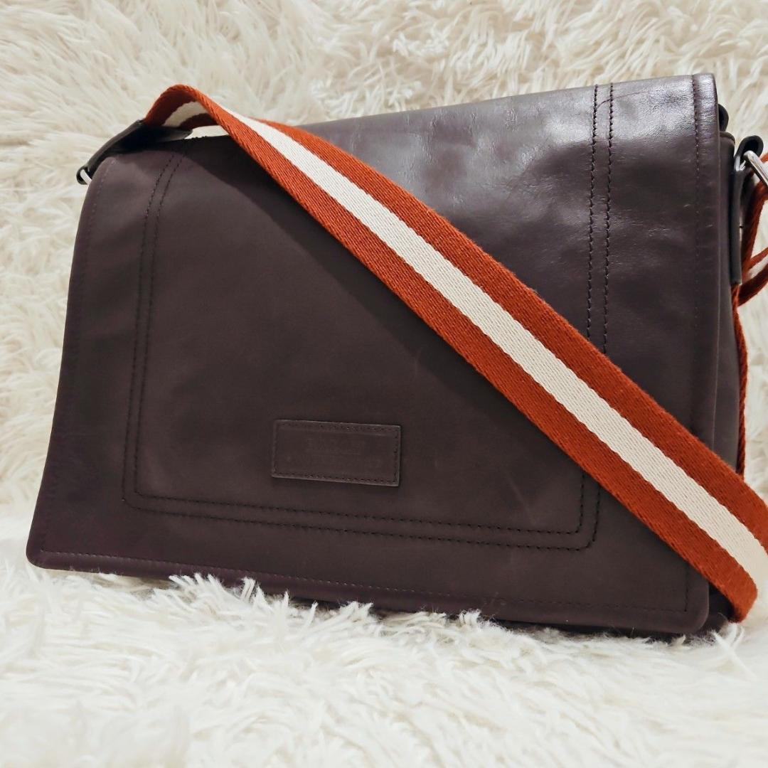 美品 バリー ショルダーバッグ メッセンジャバッグ クロスボディ トレスポ 茶