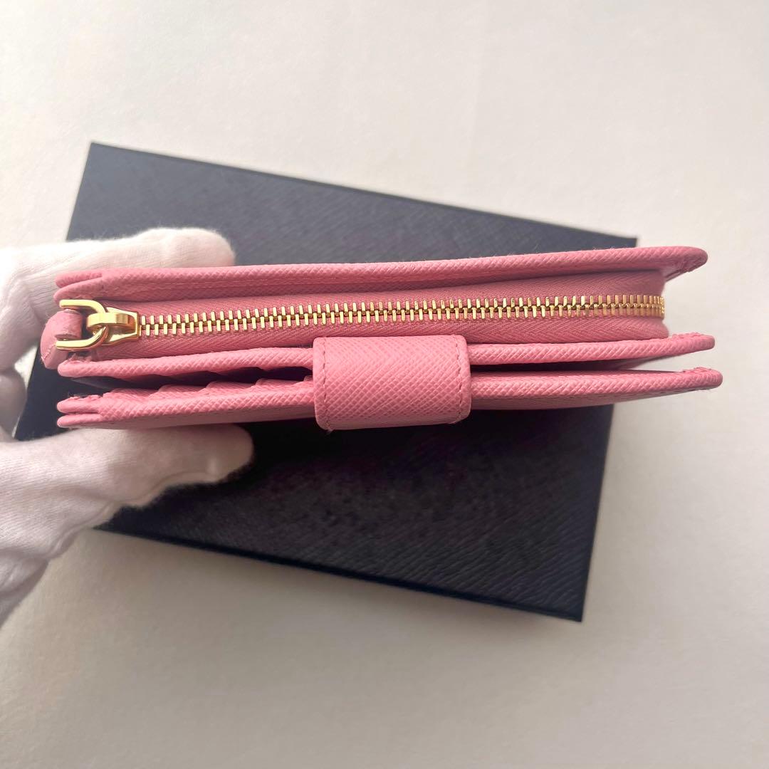 ほぼ未使用 PRADA プラダ サフィアーノ ピンク 二つ折り財布 0127-④