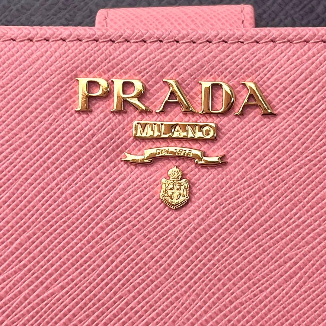 ほぼ未使用 PRADA プラダ サフィアーノ ピンク 二つ折り財布 0127-④