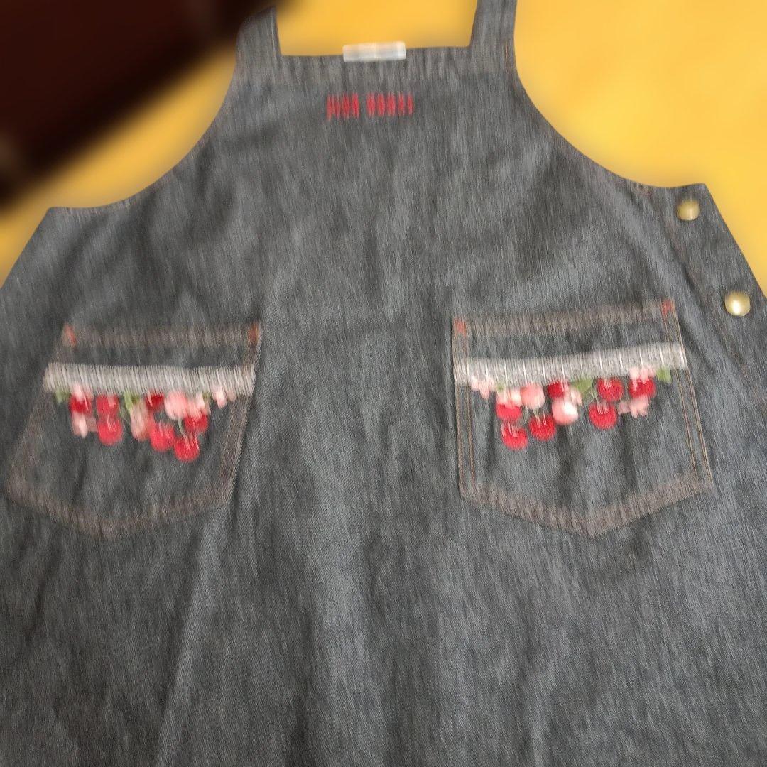 ピンクハウスデニムダークグレー サロペット エンブロイダリー付き