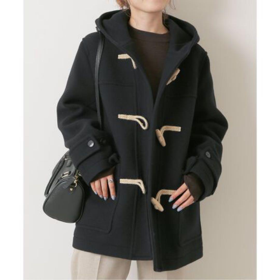 スピックアンドスパン パイルウールダッフルコート 36 ブラック