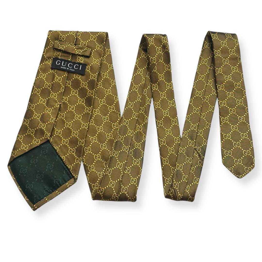 良品✨GUCCI ネクタイ　グッチ　GG柄　ジャガード　ゴールド　ブラウン
