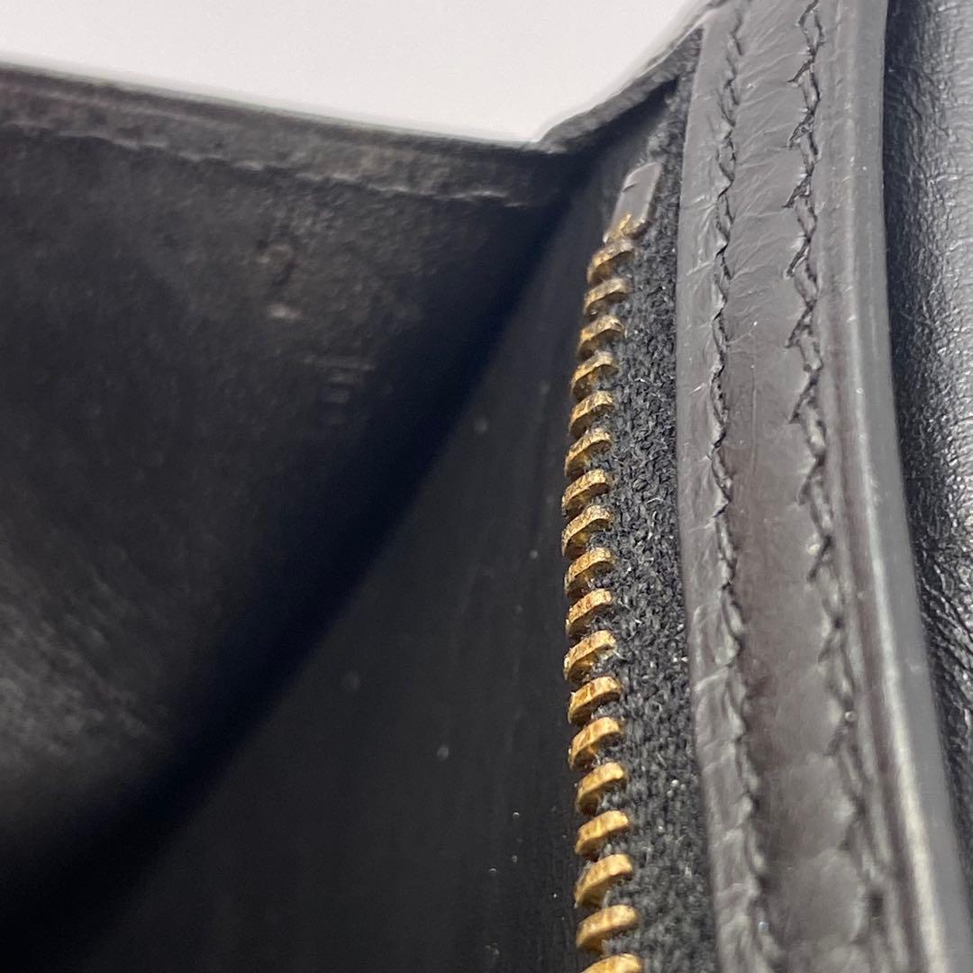 HERMESエルメスベアンクラシックボックスカーフ2つ折り長財布E刻印ブラック系