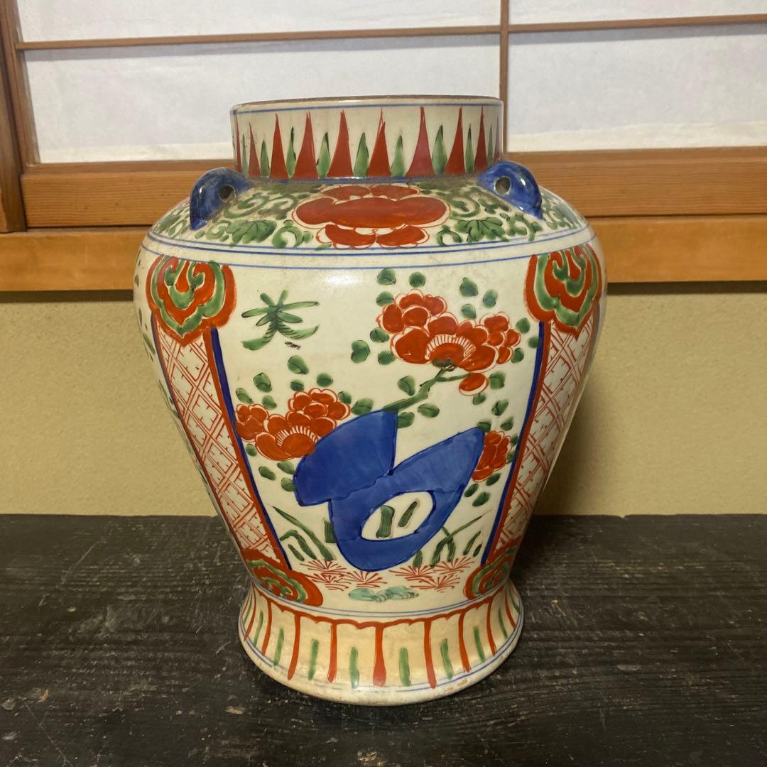 中国赤絵四耳壺30cm17cm