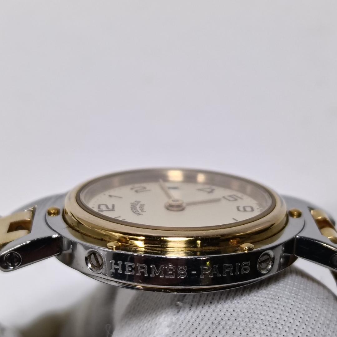 新品電池交換済 エルメス クリッパー 24mm アイボリーダイヤル レディース