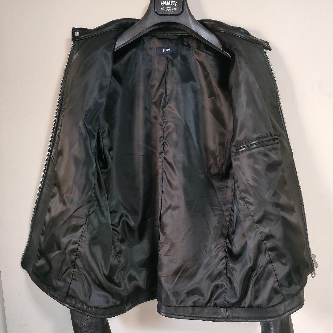 【美品】SHIPS シップス　本革ラムレザージャケット シングル黒Ｌ
