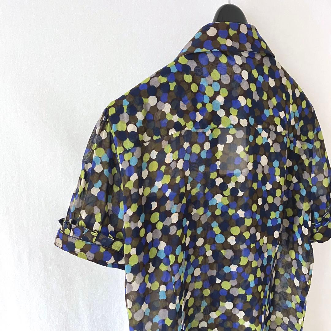 新品 MARELLA マレーラ コットンシルクブラウス 半袖 マルチドット 44