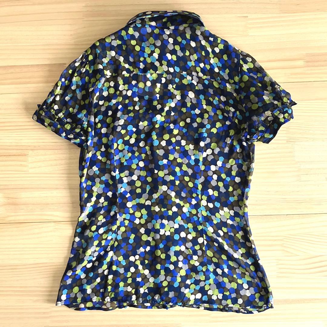 新品 MARELLA マレーラ コットンシルクブラウス 半袖 マルチドット 44