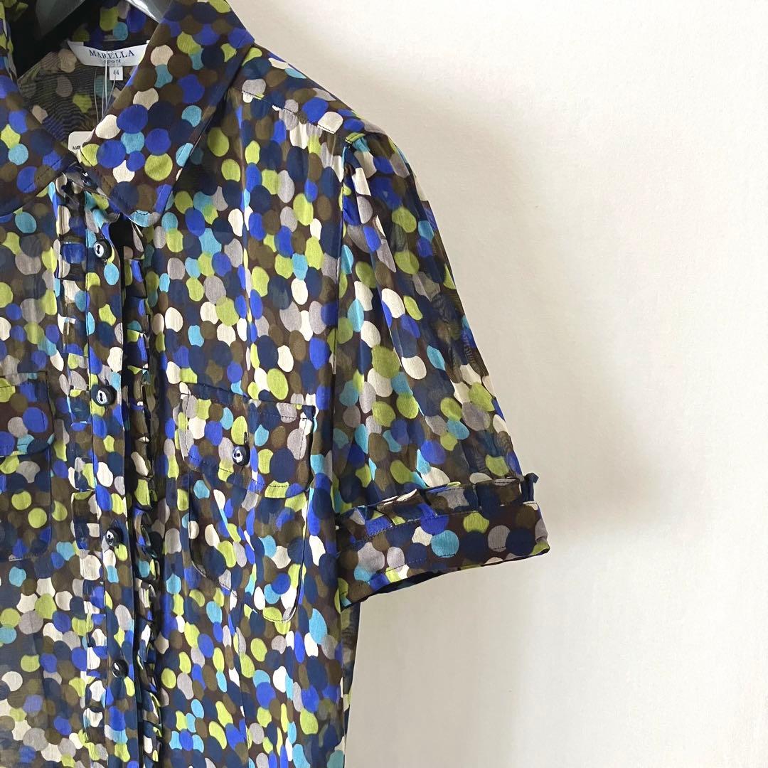 新品 MARELLA マレーラ コットンシルクブラウス 半袖 マルチドット 44