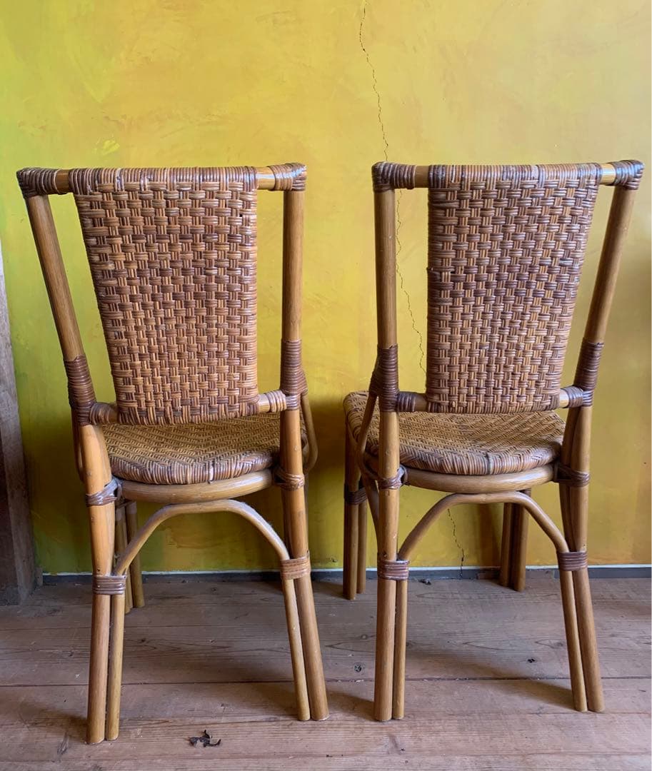 アンティークラタン椅子二脚セット