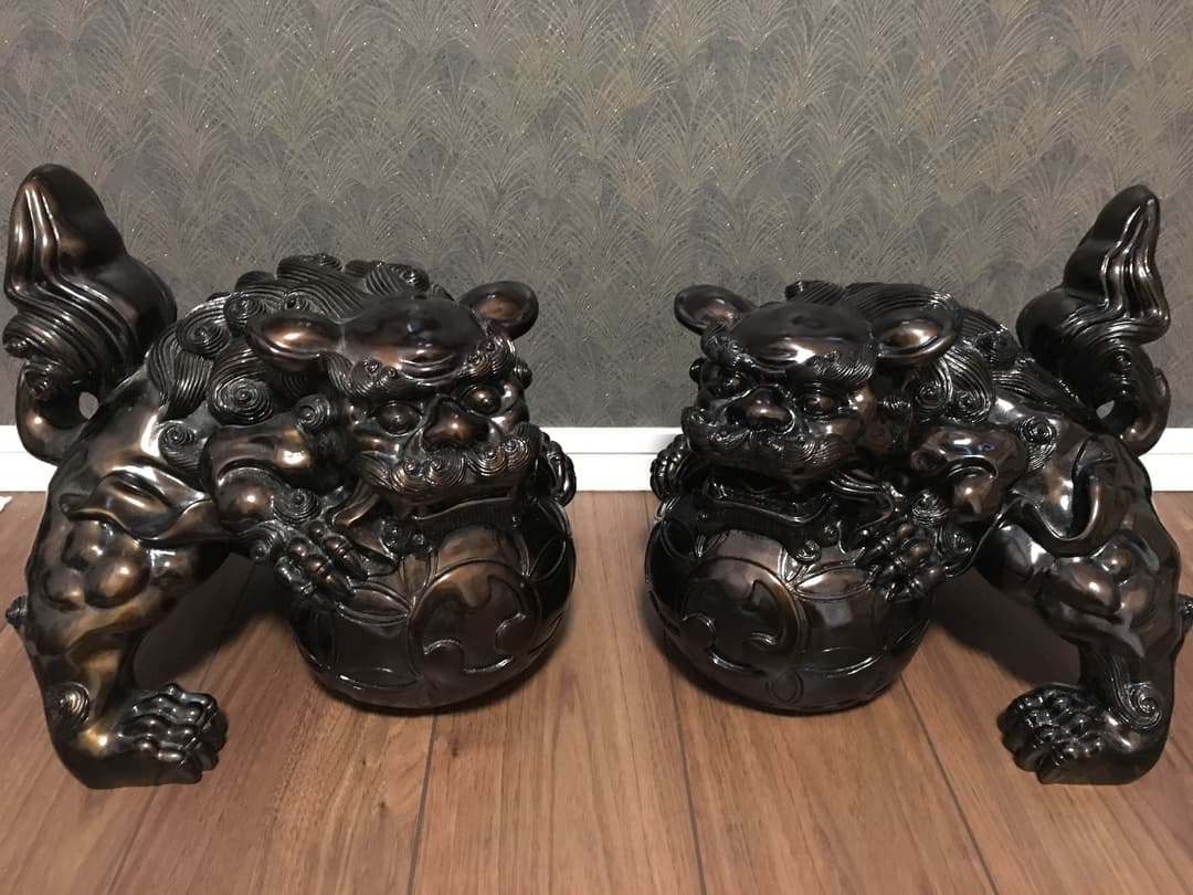 琉球 玉獅子 阿吽 置物