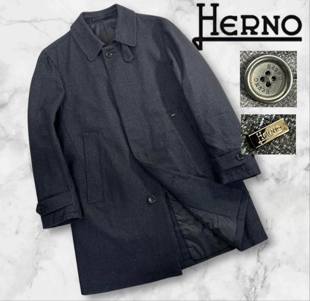 定価約10万 極美品 HERNO ステンカラーコート サイズ46/M相当 濃紺
