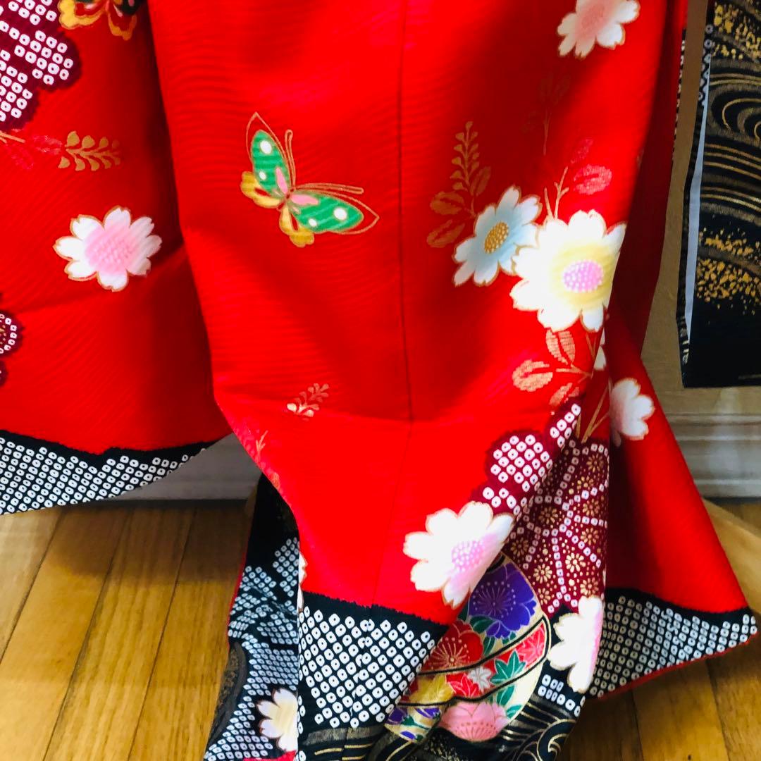 七五三七歳‼️完全フルセット‼️人気赤地に絞り柄豪華❤️か金彩金箔煌びやか際立つ