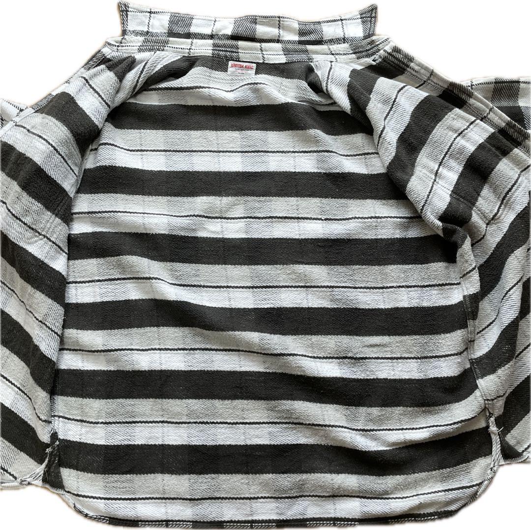 WINTER KING 60年代　ヘヴィーネルシャツ　マチ付き　皿ボタン　黒灰白