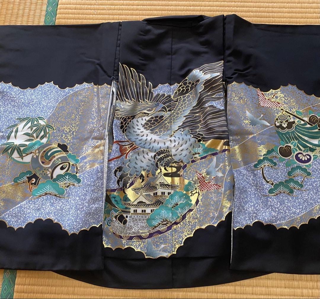 七五三　5歳　男の子セット　着物　袴　羽織 小物　美品　鷹模様