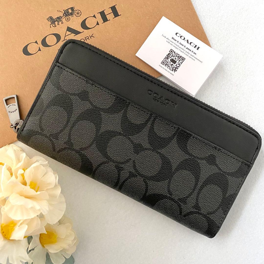 新品　正規品☆COACH コーチ　長財布　メンズ　ブラック　シグネチャー 長財布