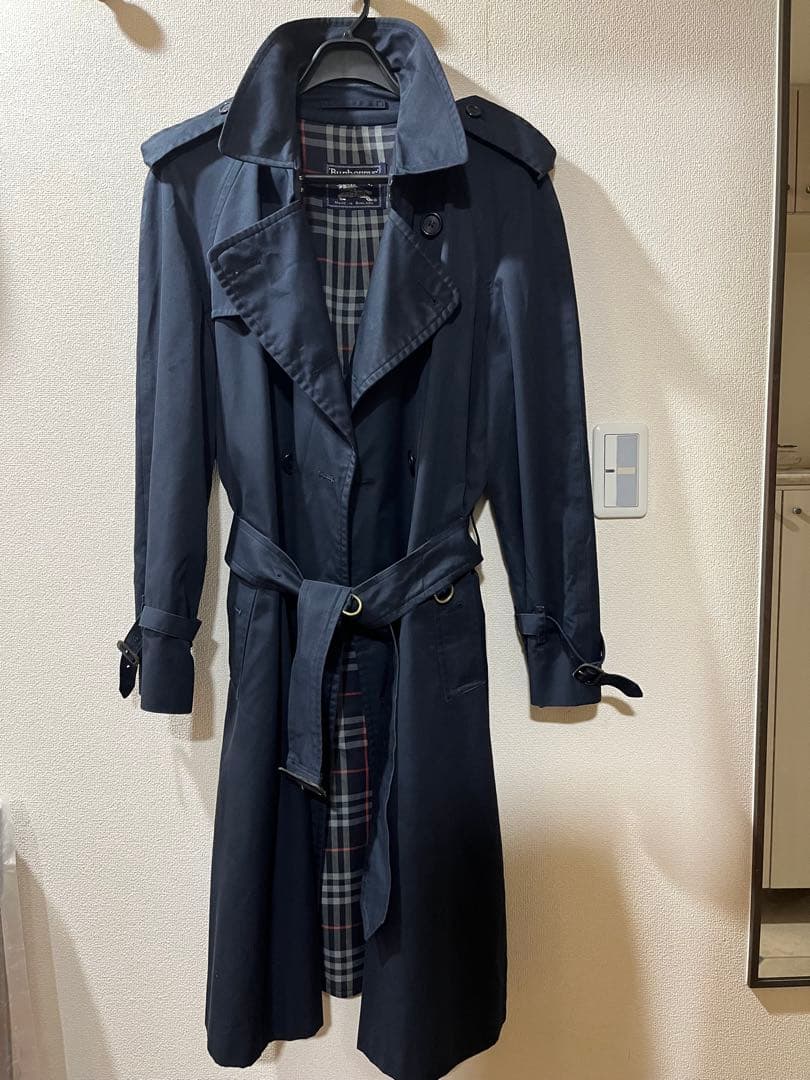 ネイビー トレンチコート チェック裏地
