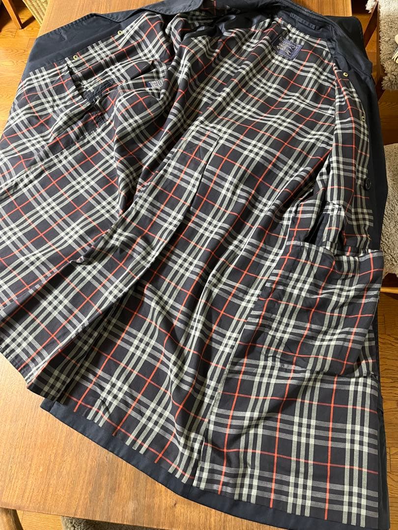 ネイビー トレンチコート チェック裏地