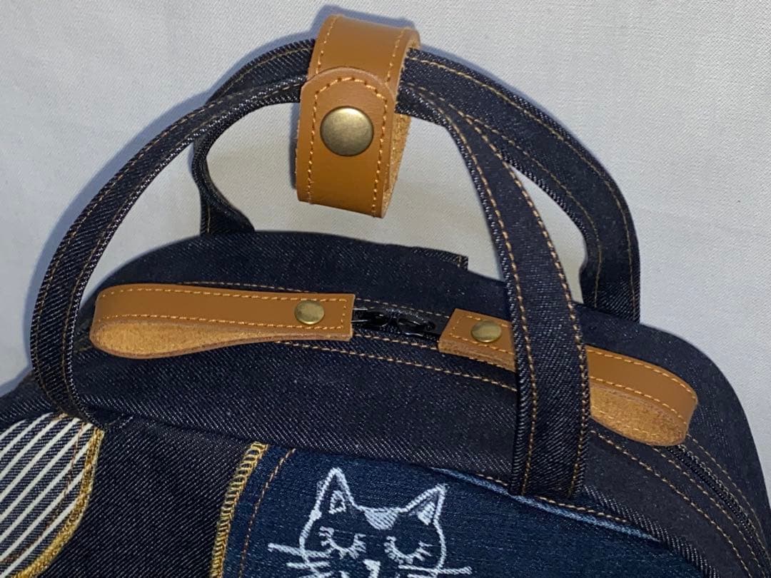 歳末セール☆岡山デニム☆ステンシル☆トラネコ☆4wayボストンバッグ