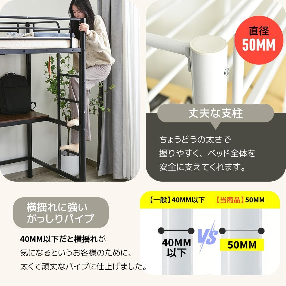 システムベット ロフトベッド シングル コンセント付き デスク付きBlack