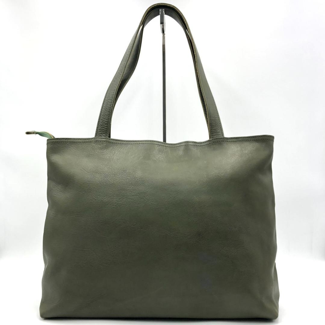 美品 ジャパンファクトリー トートバッグ 肩掛け A4 大容量 レザー カーキ