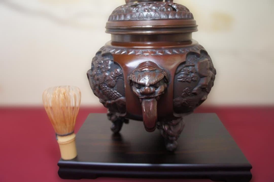 ★美品 高岡銅器 瑞峰作 新特大花鳥 高級銅製香炉 工芸作家造送料込み