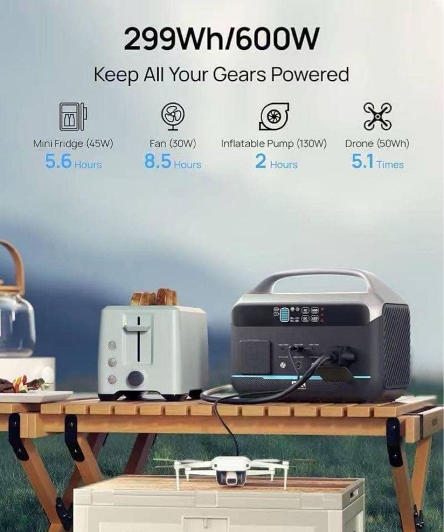 週末まで 新品 ポータブル電源 299wh/600W 防災 アウトドア