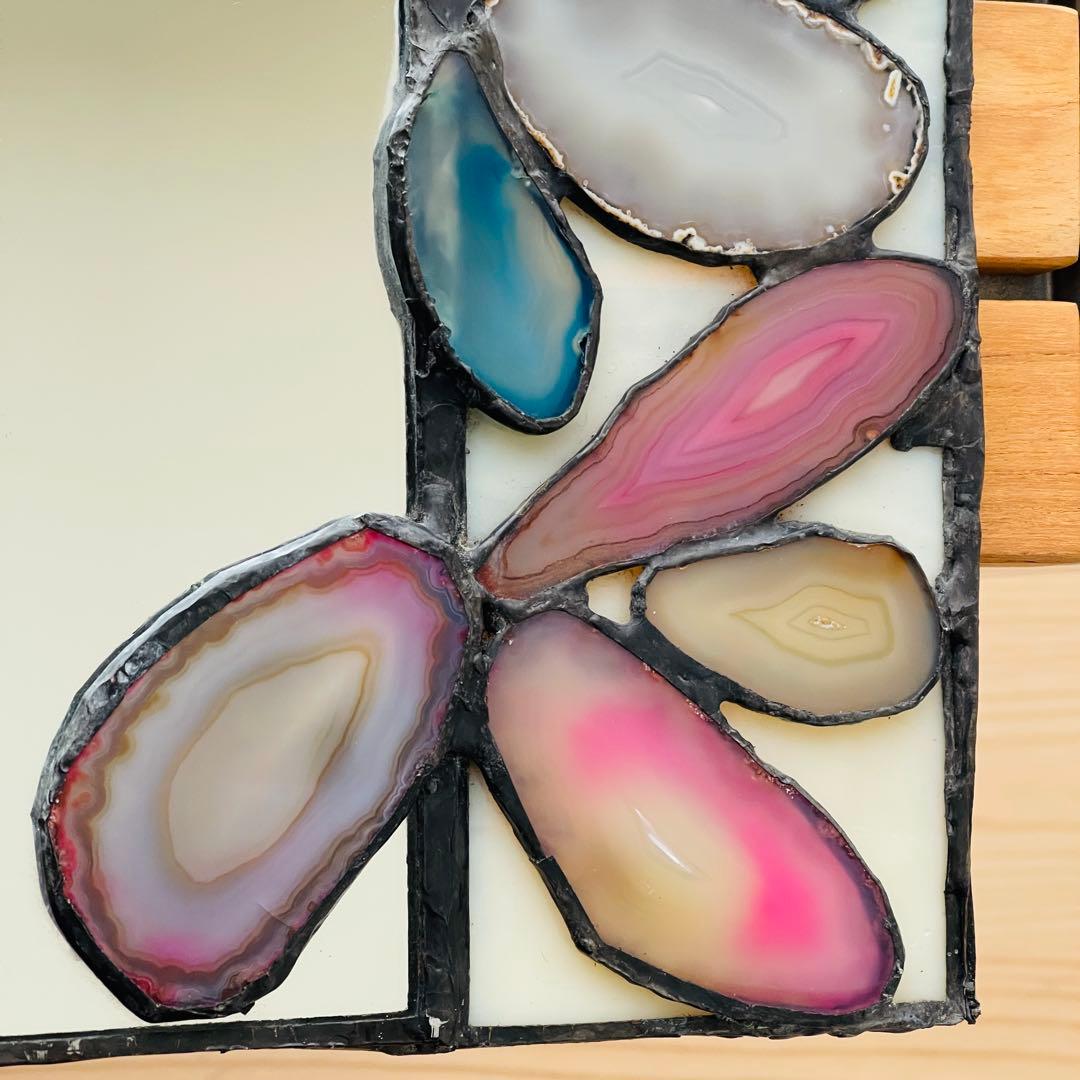 ✮レア✮ ステンドグラス　鏡　ミラー　壁掛け　メノウ　天然石