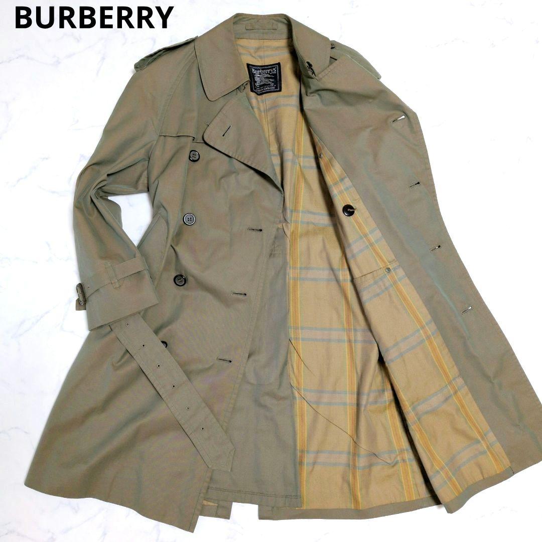バーバリー トレンチコート 玉虫色 カーキ メガチェック ダブル ベルト М