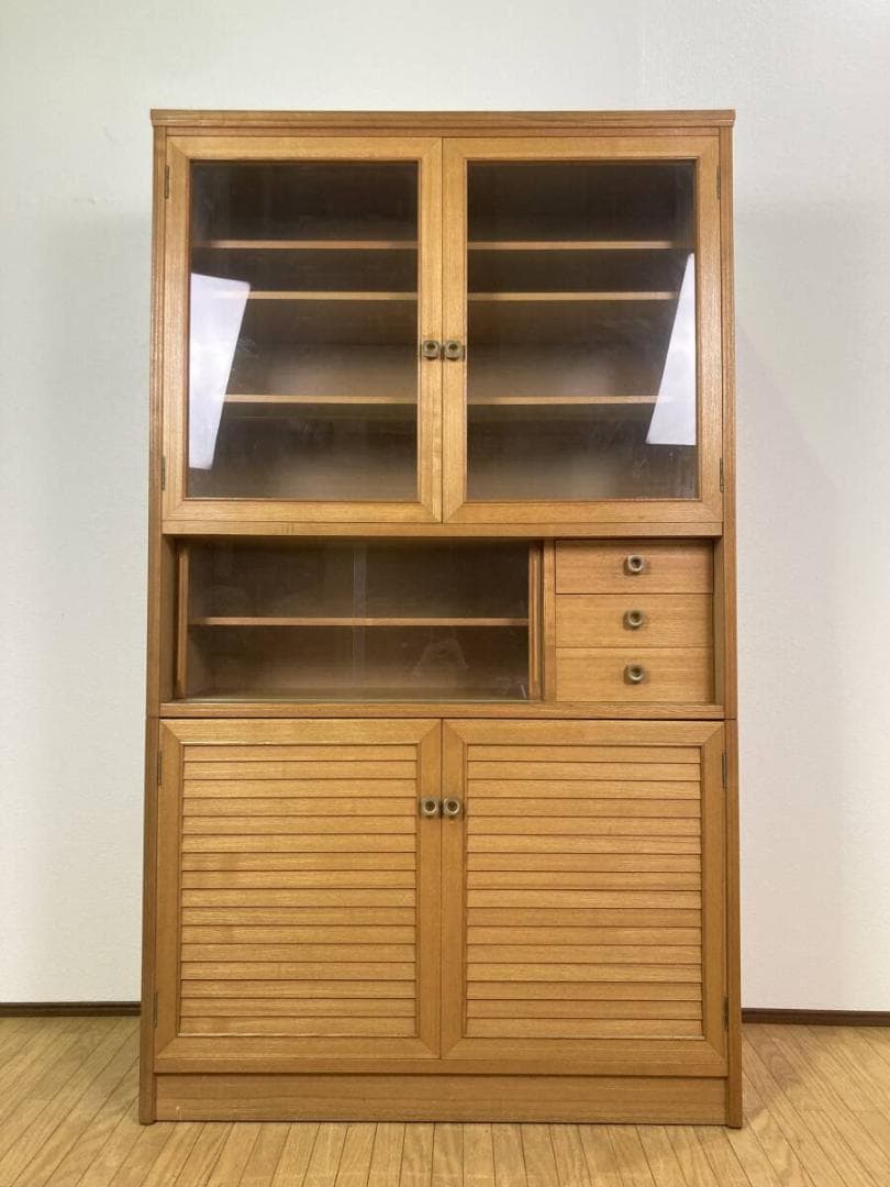 昭和レトロ ヴィンテージ ガラス扉 180 105 大容量 キャビネット 食器棚