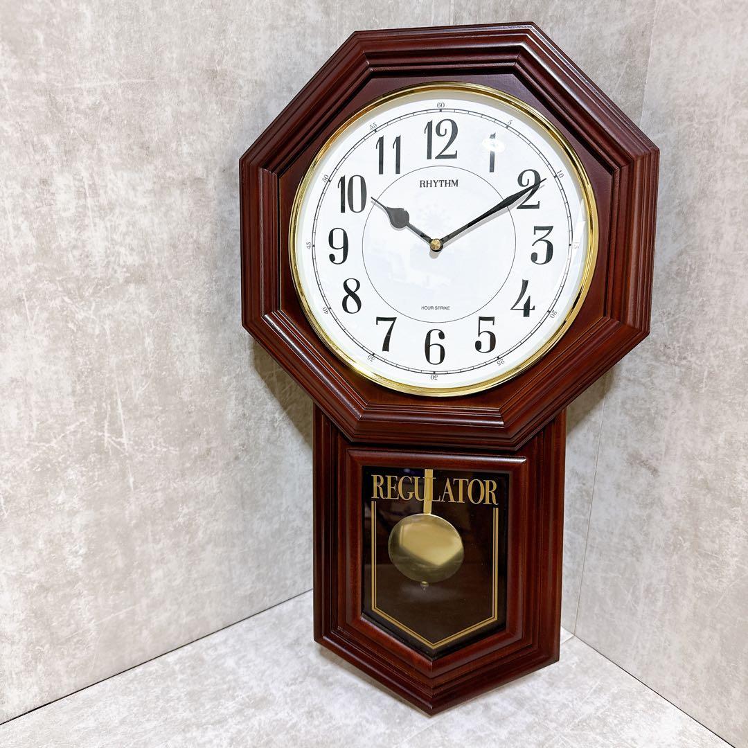 【美品】RHYTHM リズム クオーツ柱時計 飾り振子付 4MJA03RH06