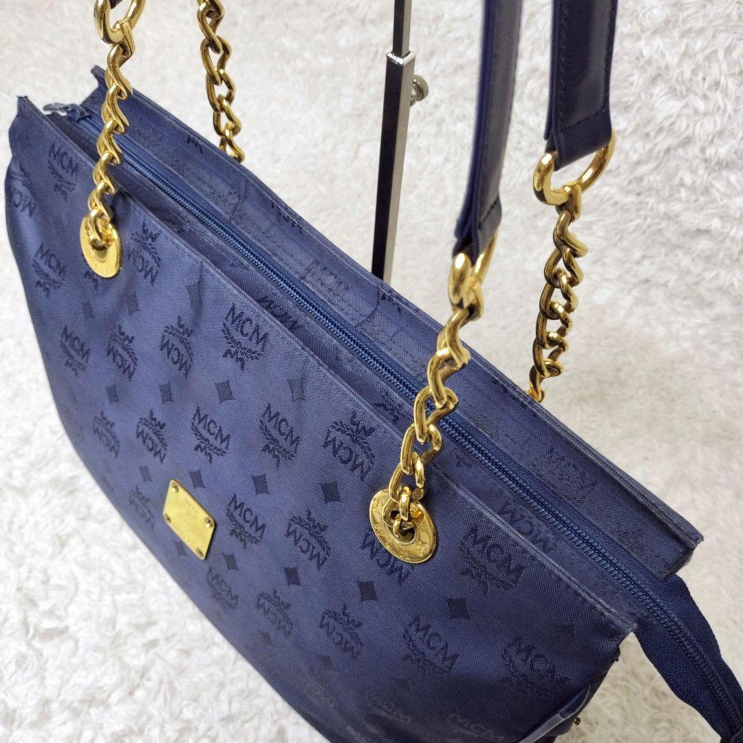 MCM トートバッグ　ヴィセトス柄 ゴールドチェーン　ロゴ金具　レザー 総柄