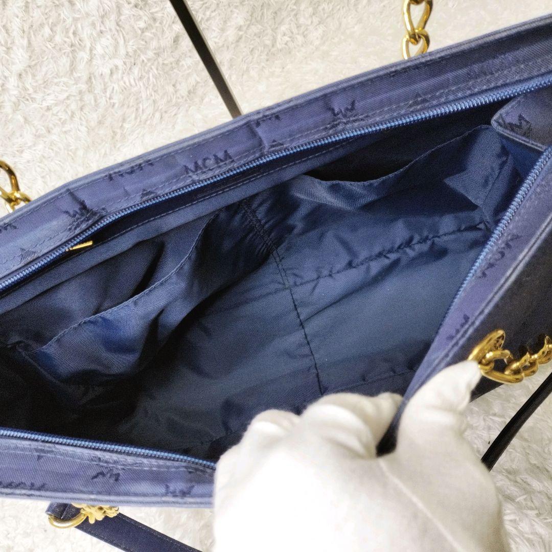 MCM トートバッグ　ヴィセトス柄 ゴールドチェーン　ロゴ金具　レザー 総柄