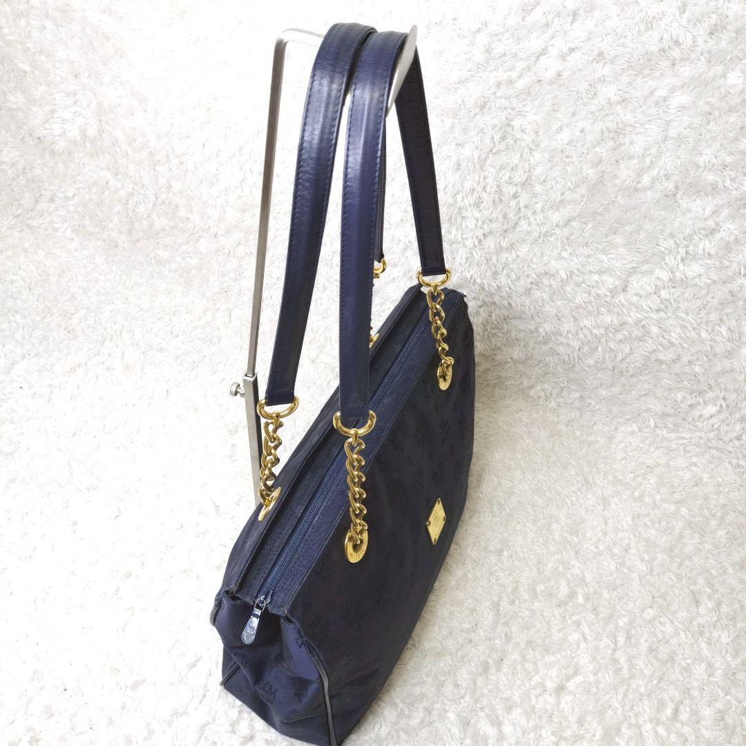 MCM トートバッグ　ヴィセトス柄 ゴールドチェーン　ロゴ金具　レザー 総柄