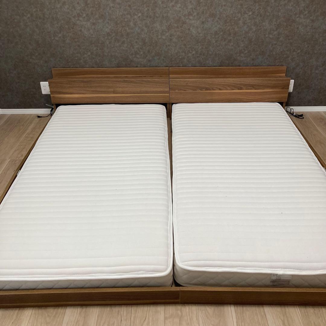 連結ベッド　シングルベッド✖️2　ベッドフレーム ナチュラルウッド　説明書付き