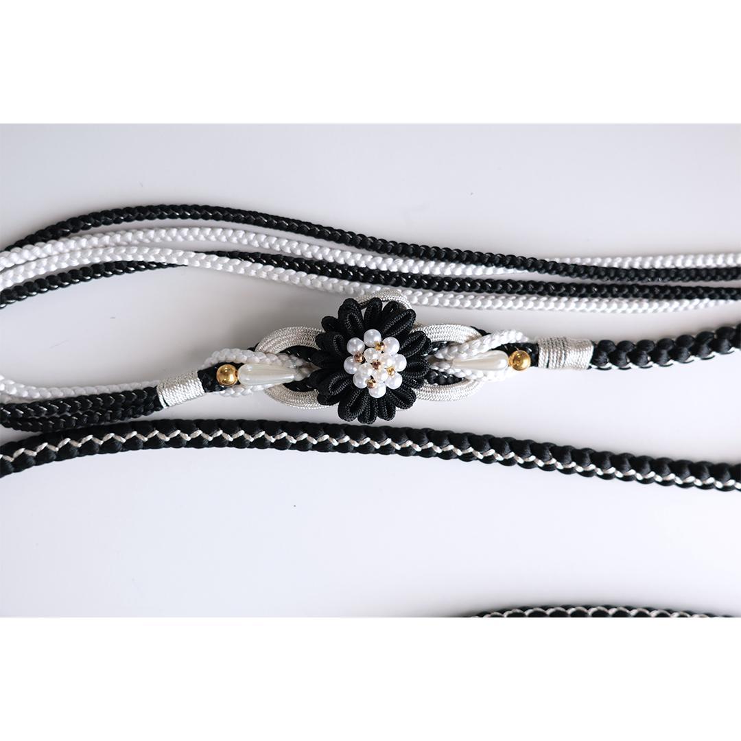 良好■振袖7点セット帯新品帯締め帯揚げフルセットトールサイズ白系黒成人式IB35