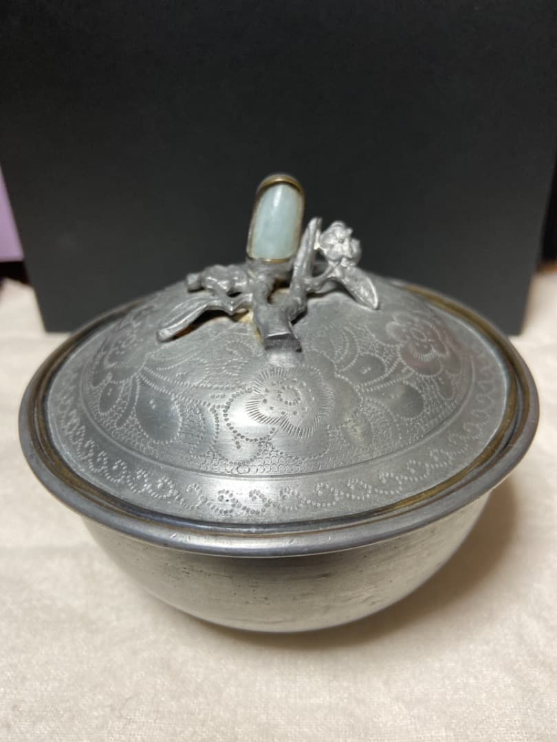 正点銅　茶入/茶筒　茶壺　本錫製　中国古玩/ 裏千家茶道具煎茶