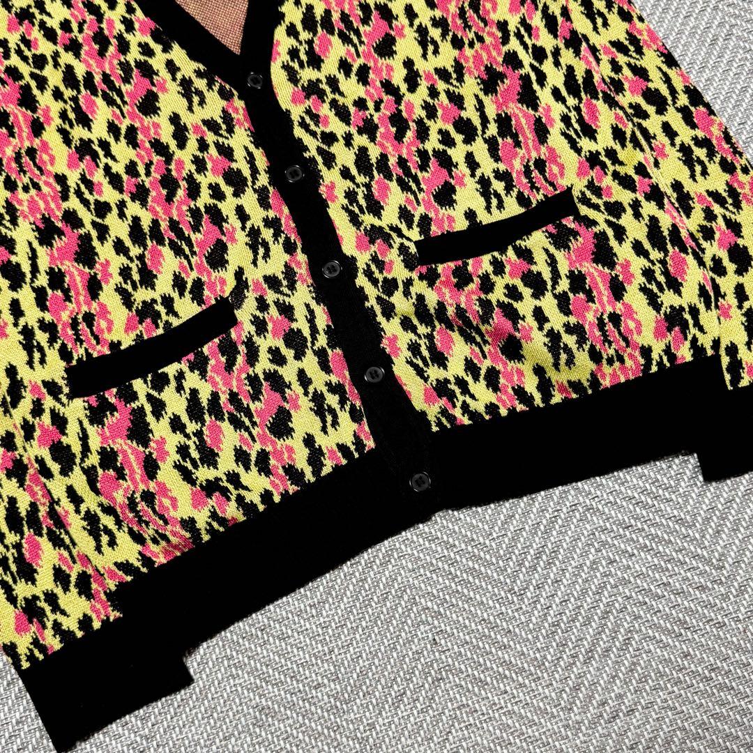 美品 希少 ワコマリア レオパード カーディガン シルク ブラック M