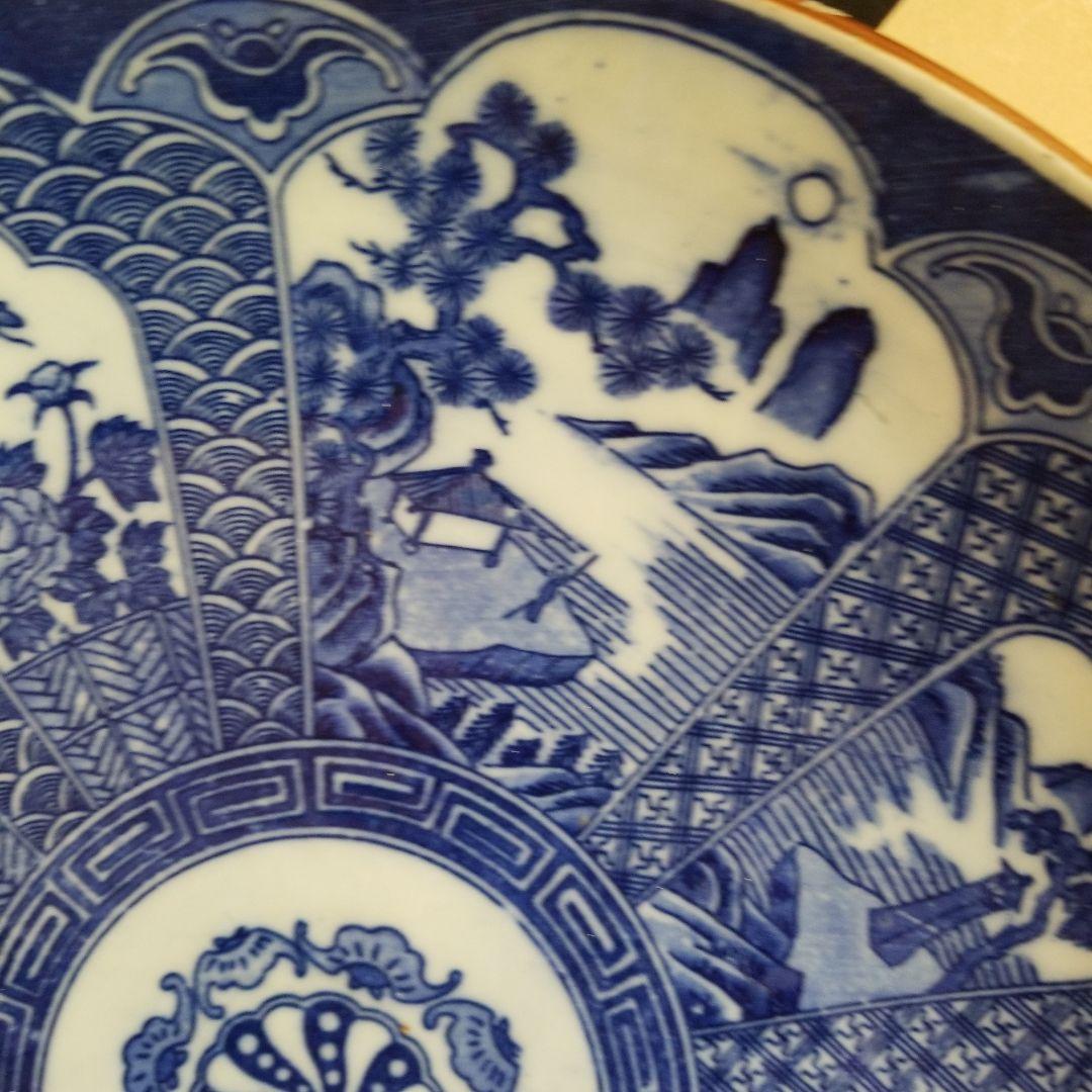 絵皿　牡丹　庭風景　骨董品　年代物　変型　29cm