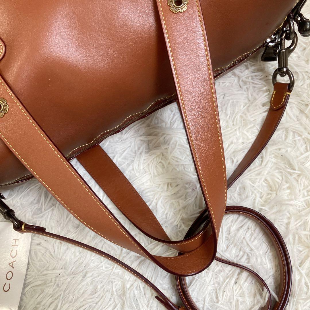 極美品 coach コーチ ミニボストン ティーローズ がま口 2way 茶