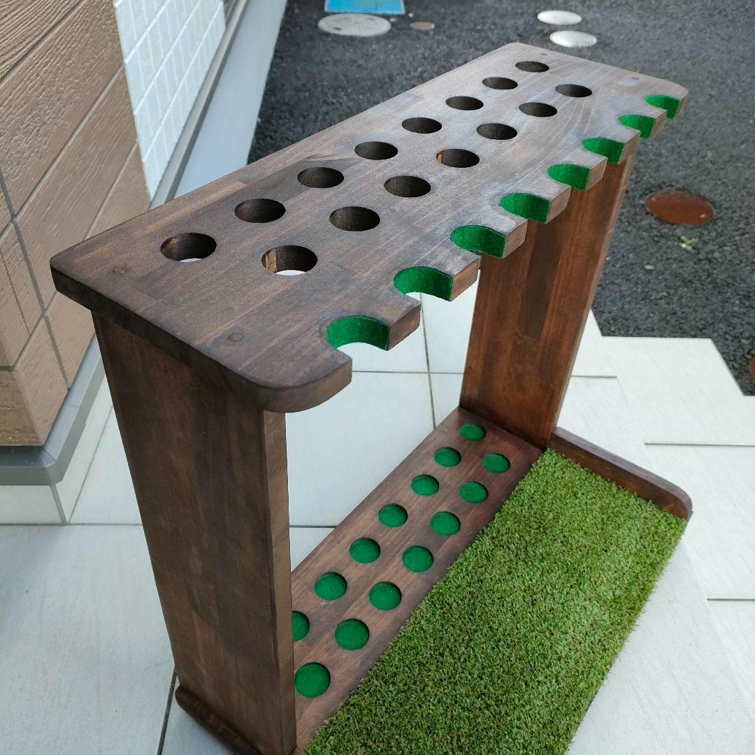 ゴルフクラブスタンド15本＋8本掛け【完成品】フェルト＆人口芝、塗装付