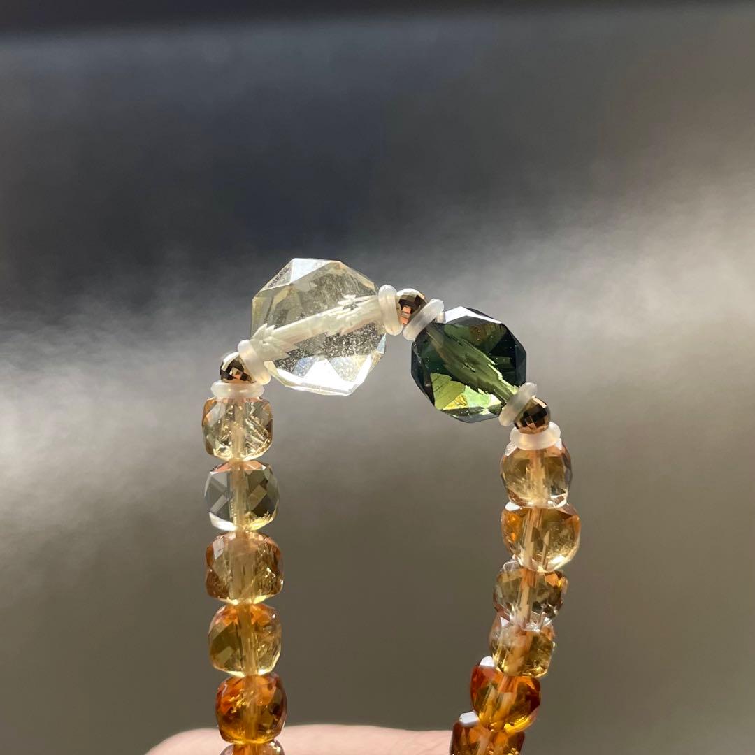 モルダバイト リビアングラス K18スターカット シトリン 金運 ブレスレット