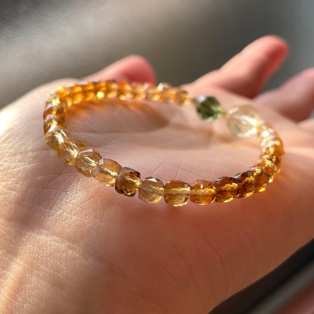 モルダバイト リビアングラス K18スターカット シトリン 金運 ブレスレット