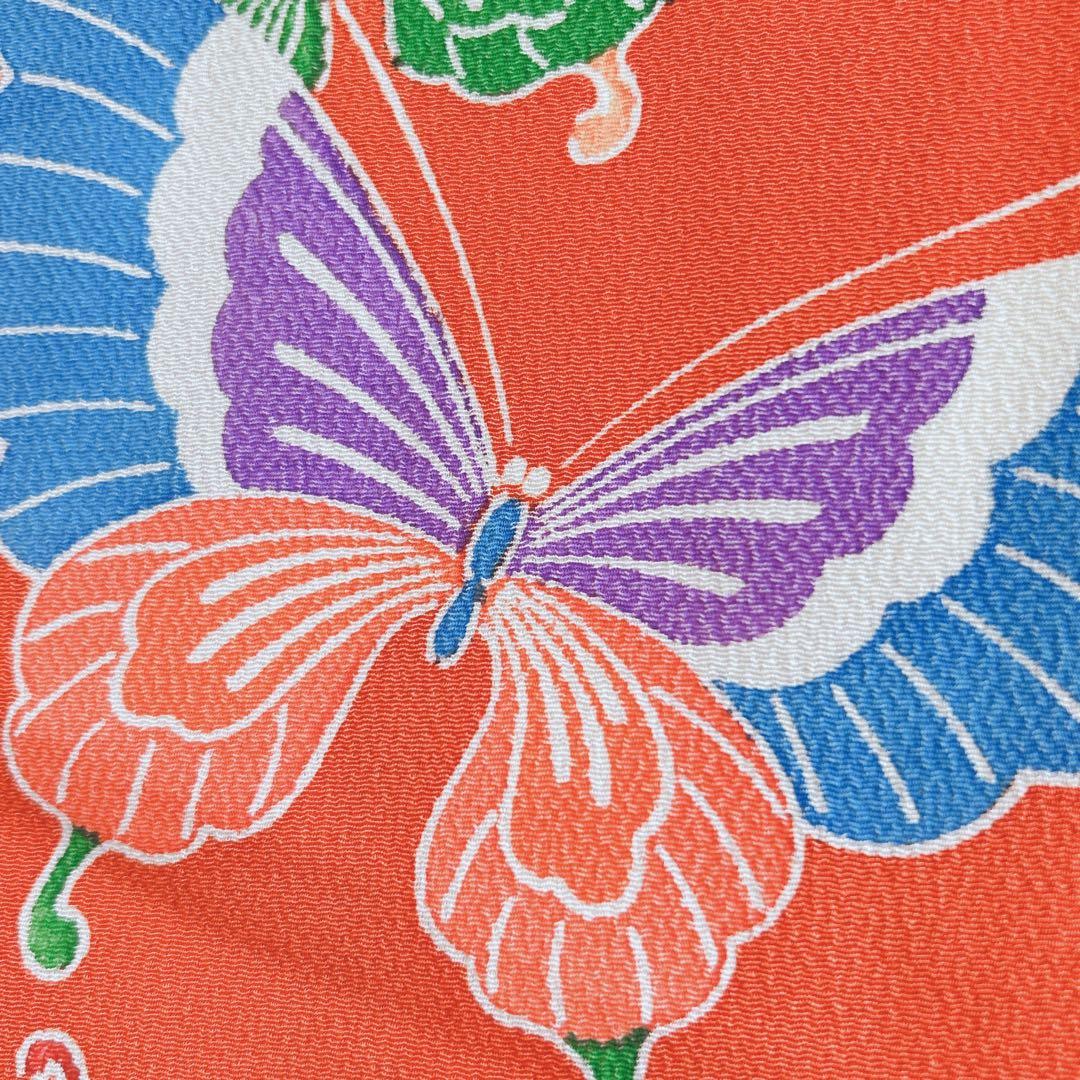 セット七五三7歳女の子長着＆簡単半衿＆袋帯＆草履＆バッグ＆小物オレンジ地蝶ちりめ