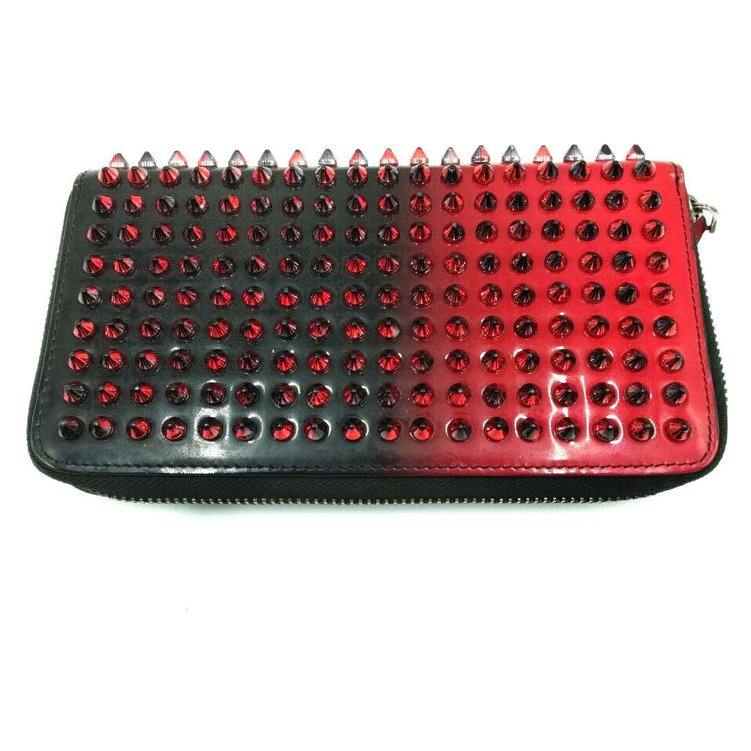 Christian Louboutin ルブタン 長財布 スタッズ 黒×赤メンズ