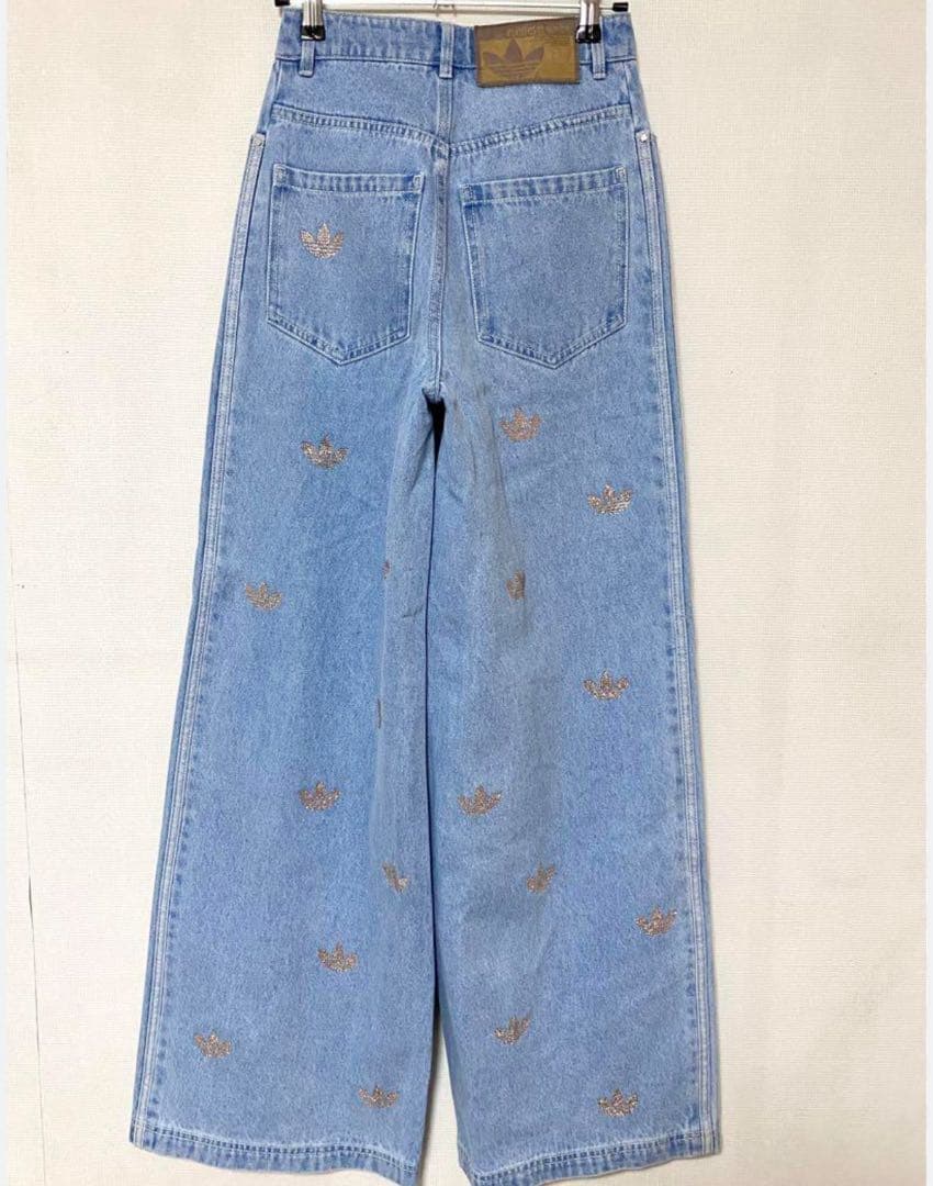 adidas ラインストーン⭐️Lサイズ ❣️ デザイン フレアデニムパンツ